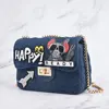 DL4001 korean high quality custom designer denim women shoulder handbags with 5 flowers