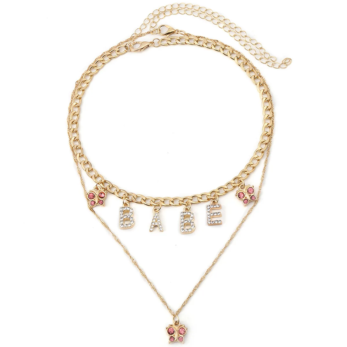 2020 Punk Hip Hops Double Layered Crystal Butterfly Necklace 14k Gold Plated Link Chain BABE Letter Butterfly Necklaces
2020 Punk Hip Hops Double Layered Crystal Butterfly Necklace 14k Gold Plated Link Chain BABE Letter Butterfly Necklaces