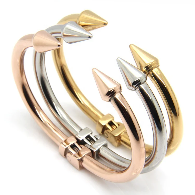 Simplish Stainless Steel Ladies Gold Rivet Tapered Tip Cuff Bangle Bracelets, Silver, gold, rose gold
Simplish Stainless Steel Ladies Gold Rivet Tapered Tip Cuff Bangle Bracelets, Silver, gold, rose gold