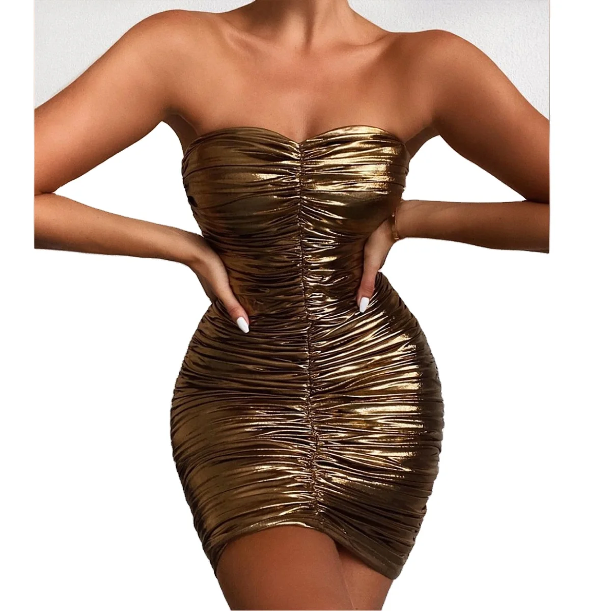 Sexy Metallic Tube Dress Gold Silver Birthday Outfits for Women Clubwear Summer 2021 Ruched Bodycon Mini Dress
Sexy Metallic Tube Dress Gold Silver Birthday Outfits for Women Clubwear Summer 2021 Ruched Bodycon Mini Dress