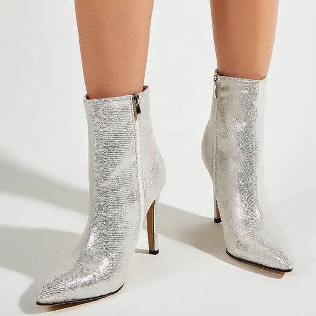 Shinning Silver Color Pointed Toe Women Ankle Boots Thin High Heel Ladies Pumps Shoes Side Zipper Short Boots
Shinning Silver Color Pointed Toe Women Ankle Boots Thin High Heel Ladies Pumps Shoes Side Zipper Short Boots