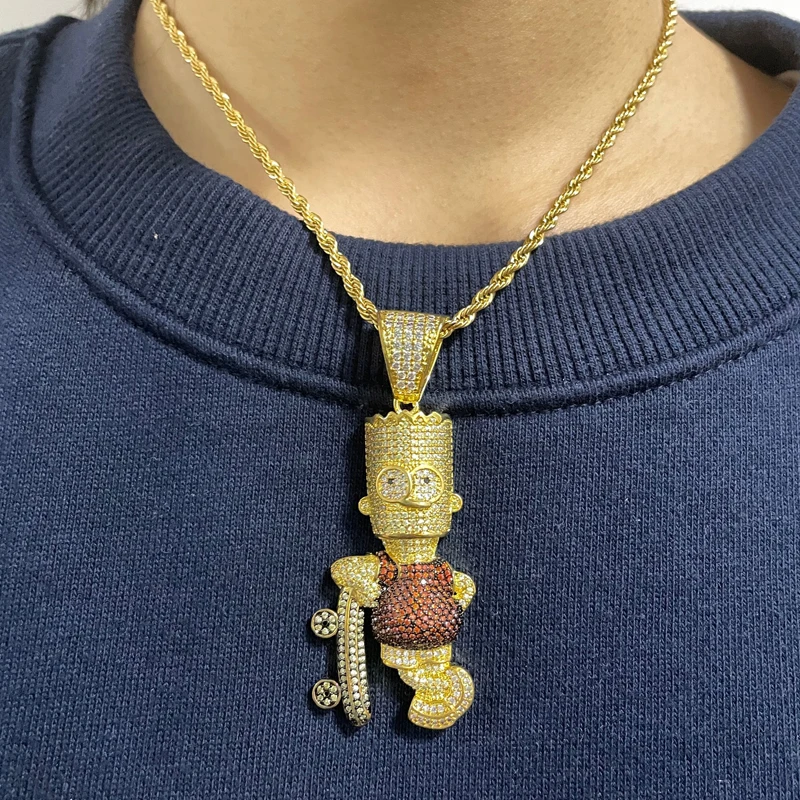 Euramerican hip hop zircon Simpson skateboard pendant cartoon character necklace Skateboard pendant necklace
Euramerican hip hop zircon Simpson skateboard pendant cartoon character necklace Skateboard pendant necklace