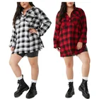 Plus Size Women Clothing Plaid Fringe Tunic Loose Causal Shirt Blouse 2019