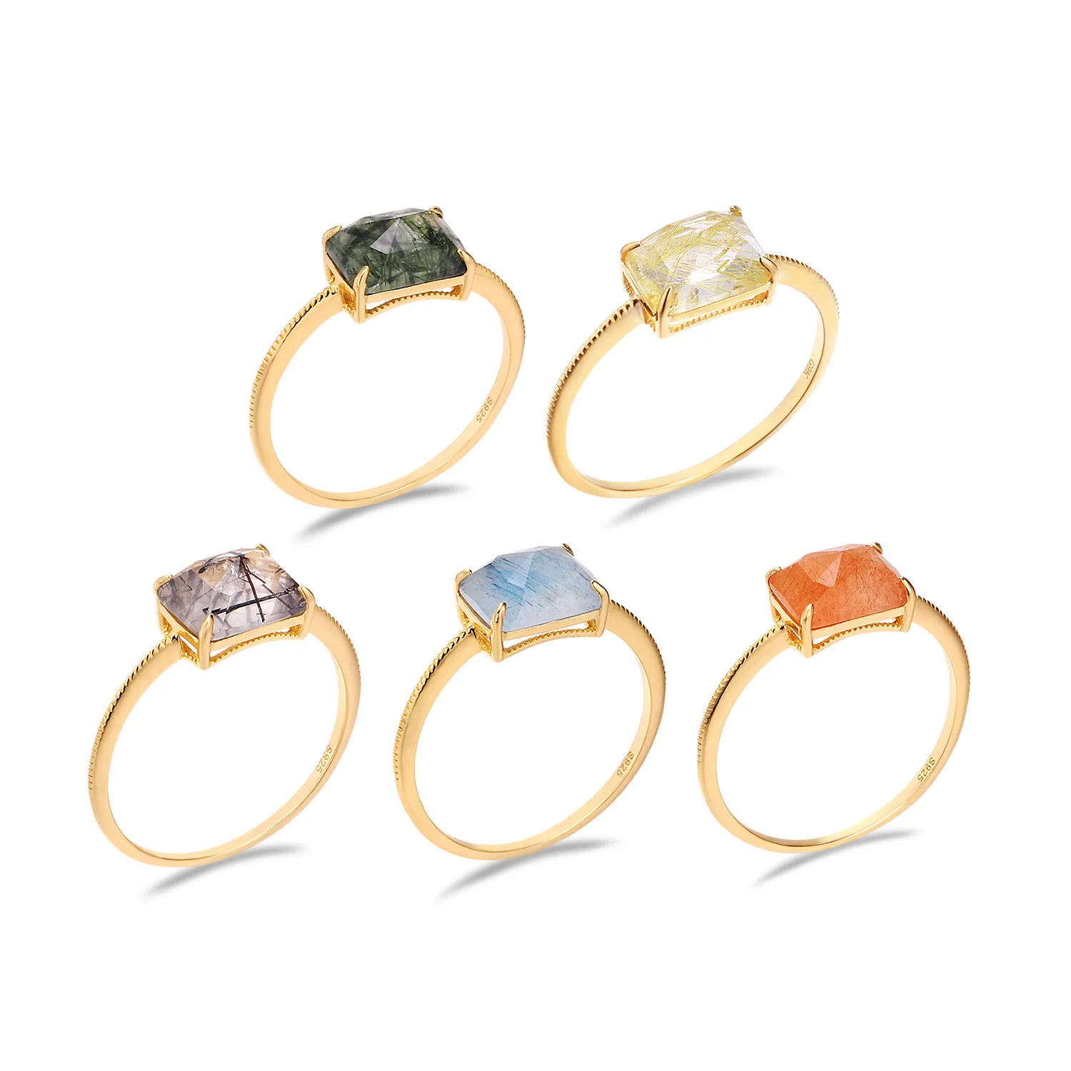 925 Gemstone jewelry rectangle colorful quartz rutilated natural crystal ring for women
925 Gemstone jewelry rectangle colorful quartz rutilated natural crystal ring for women