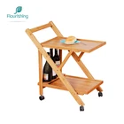 Kitchen Utility Wooden Bamboo Mobile Small Folding Trolley Serving Vegetable Cart Furniture With Wheel