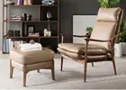 Leather Living Room Hot Sale Nordic Ebony Wood Single Leather Sofa Light Coffee Color Living Room