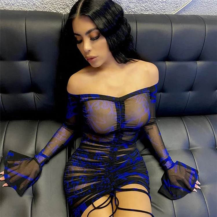New ladies Print mesh off-shoulder flared sleeve pleat lace dresses women sexy club dress summer, Black
New ladies Print mesh off-shoulder flared sleeve pleat lace dresses women sexy club dress summer, Black
