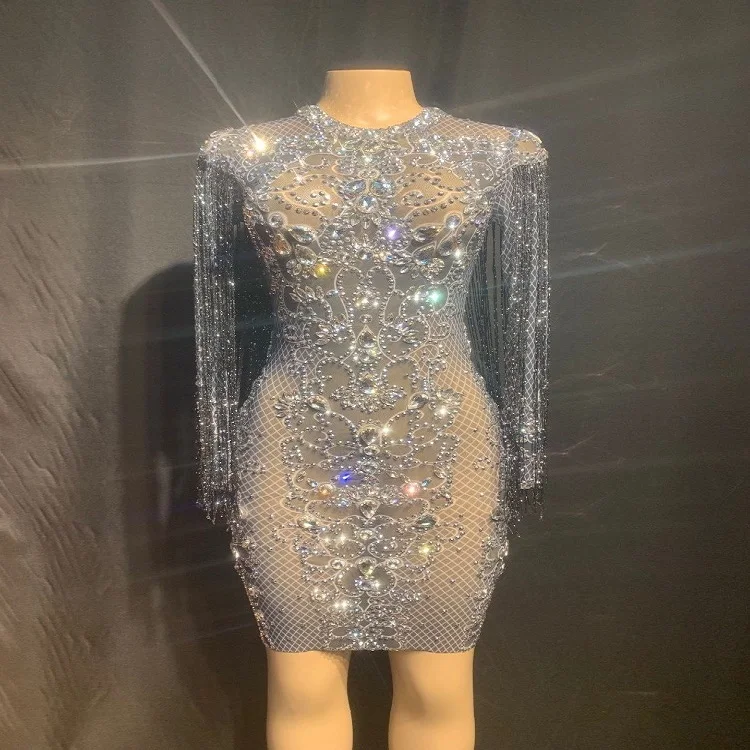 Sexy Woman Dresses Long Sleeve Luxury Evening Dress Crystal Beading Ladies Party Wear Gown Tassel Prom Dress
Sexy Woman Dresses Long Sleeve Luxury Evening Dress Crystal Beading Ladies Party Wear Gown Tassel Prom Dress