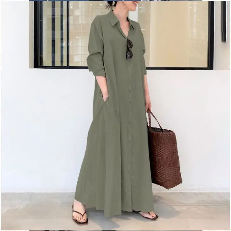 PEARL Cotton And Linen Solid Color Lapel Neck Long Sleeves Casual Dress Women Loose Casual Shirt Girls' Dresses
PEARL Cotton And Linen Solid Color Lapel Neck Long Sleeves Casual Dress Women Loose Casual Shirt Girls' Dresses