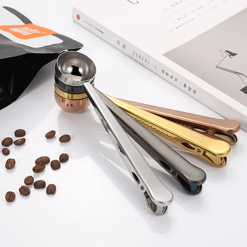 Food grade stainless steel gold black measuring spoon scoop with bag sealing clip for tea coffee bean
Food grade stainless steel gold black measuring spoon scoop with bag sealing clip for tea coffee bean