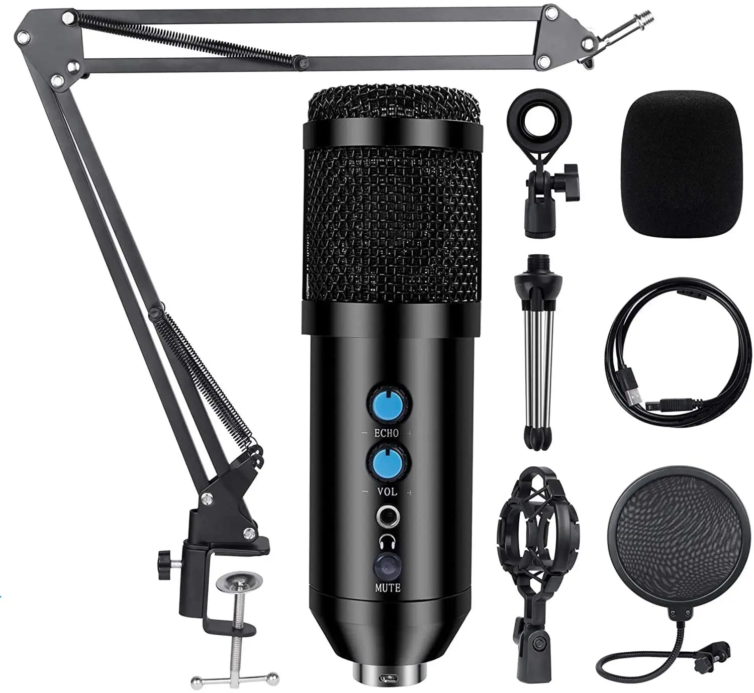 SUM-858A Professional Studio Condenser USB Computer Microphone Kit Adjustable Scissor Arm Stand Shock Mount for YouTube, Black
SUM-858A Professional Studio Condenser USB Computer Microphone Kit Adjustable Scissor Arm Stand Shock Mount for YouTube, Black