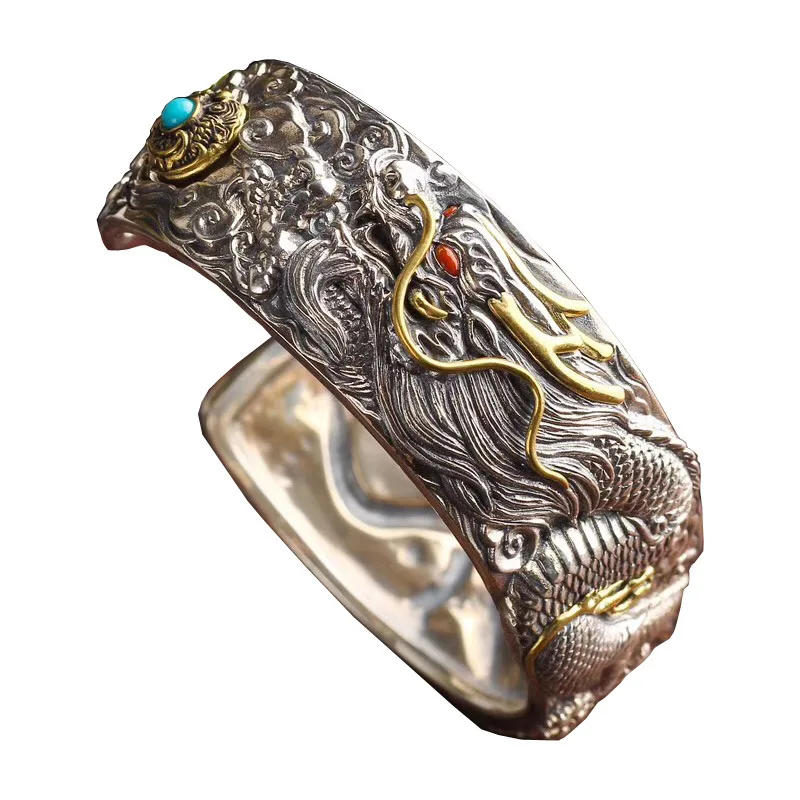 Wholesale Retro Ethnic Style Craftsman Silver Handmade S925 Sterling Silver Dragon Men's Personality Wide Bracelet
Wholesale Retro Ethnic Style Craftsman Silver Handmade S925 Sterling Silver Dragon Men's Personality Wide Bracelet