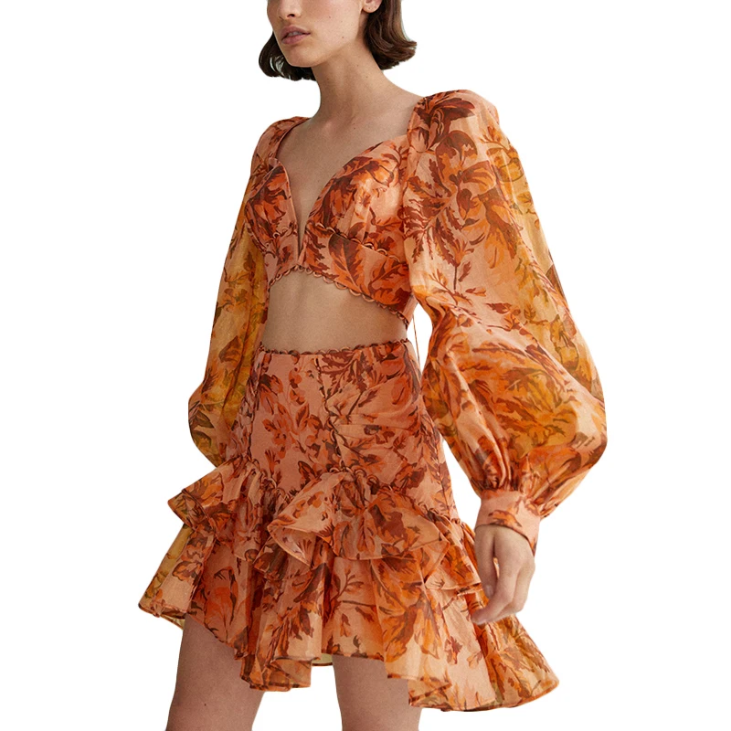 CHICEVER Casual Print Lantern Long Sleeve Crop Top High Waist Ruffles Suit Women Two Piece Sets
CHICEVER Casual Print Lantern Long Sleeve Crop Top High Waist Ruffles Suit Women Two Piece Sets