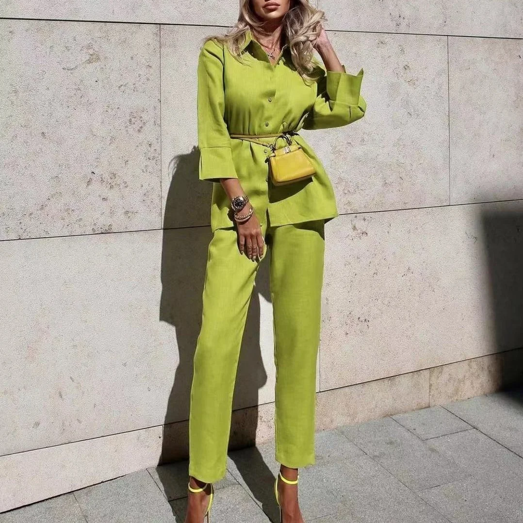 100% Linen Autumn New 2 Piece Womens Wear Hot Casual Linen Women Clothing Neon Solid Long Sleeve Shirts Two Piece Pant Sets
100% Linen Autumn New 2 Piece Womens Wear Hot Casual Linen Women Clothing Neon Solid Long Sleeve Shirts Two Piece Pant Sets