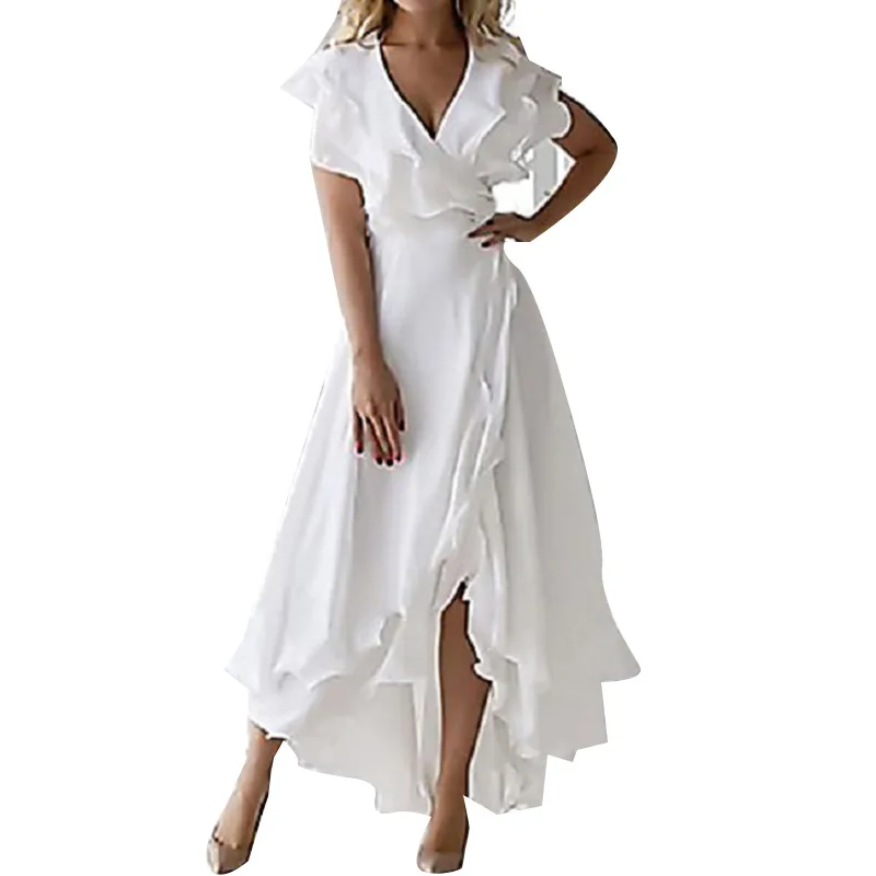 Europe and the United States new style V collar short sleeve flounce temperament elegant long dress
Europe and the United States new style V collar short sleeve flounce temperament elegant long dress
