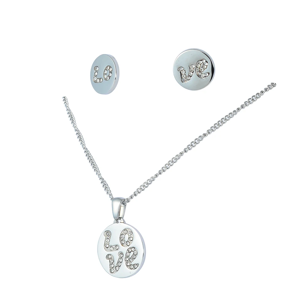 Wholesale Silver Tone LOVE letter Engraved Jewelry Necklace Earrings Sets Creative Stainless Steel Zircon Jewelry Sets for Women
Wholesale Silver Tone LOVE letter Engraved Jewelry Necklace Earrings Sets Creative Stainless Steel Zircon Jewelry Sets for Women