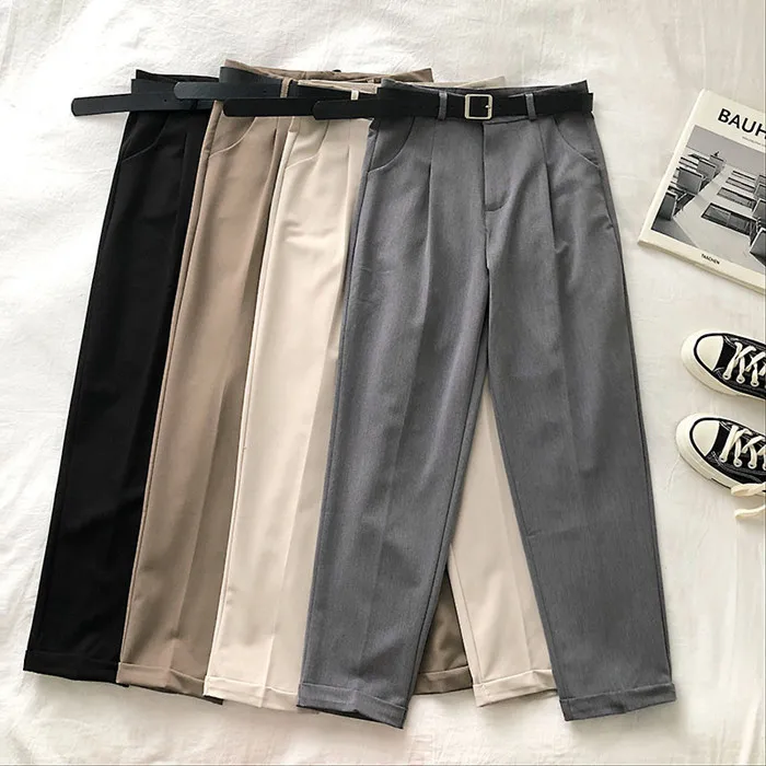 KZ232 New Design Rolled Edge Slim Waist Casual Pants Women Solid Match All Trousers With Belt
KZ232 New Design Rolled Edge Slim Waist Casual Pants Women Solid Match All Trousers With Belt