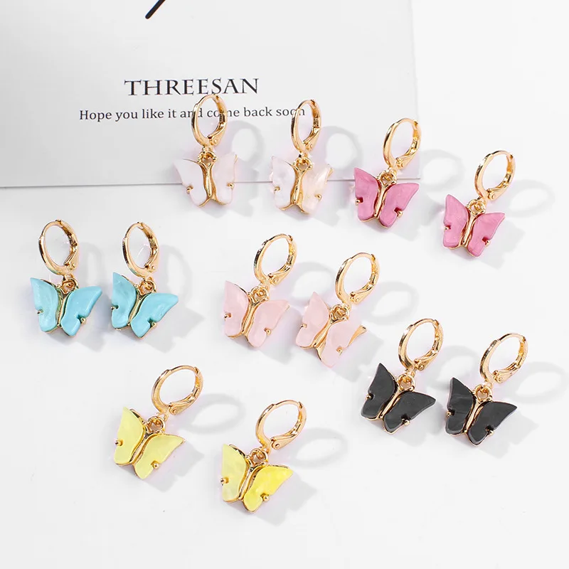 Fashionable colorful fly animal pendant small fresh sweet colorful acrylic 18k gold butterfly hoop earrings, Blue/yellow/green/purple/pink/red
Fashionable colorful fly animal pendant small fresh sweet colorful acrylic 18k gold butterfly hoop earrings, Blue/yellow/green/purple/pink/red