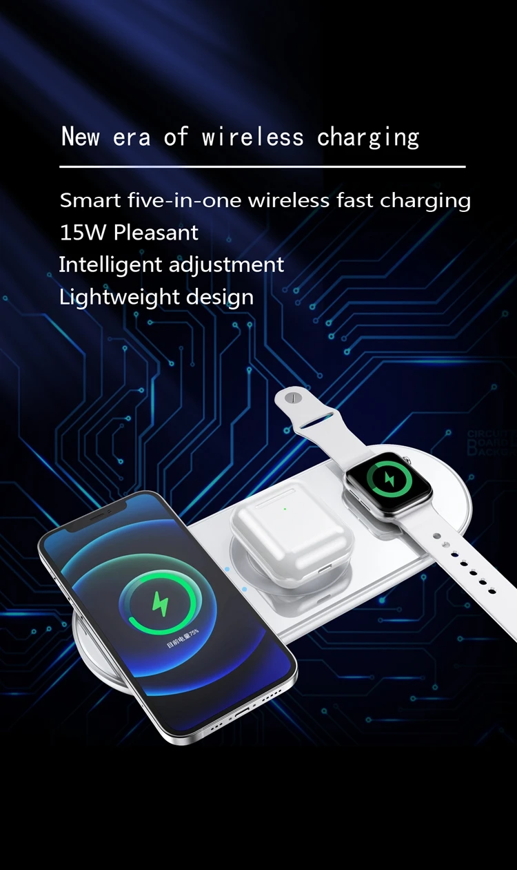 Compatible With All Devices 5 in 1 15W Wireless Fast Charger For Phone and Watch Earphone