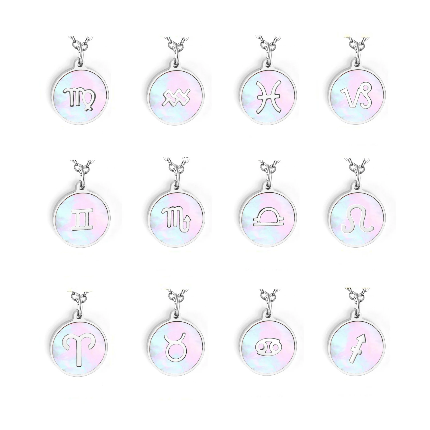 Twelve constellations white mother pearl necklace stainless steel Constellation pendant, Different color is available
Twelve constellations white mother pearl necklace stainless steel Constellation pendant, Different color is available