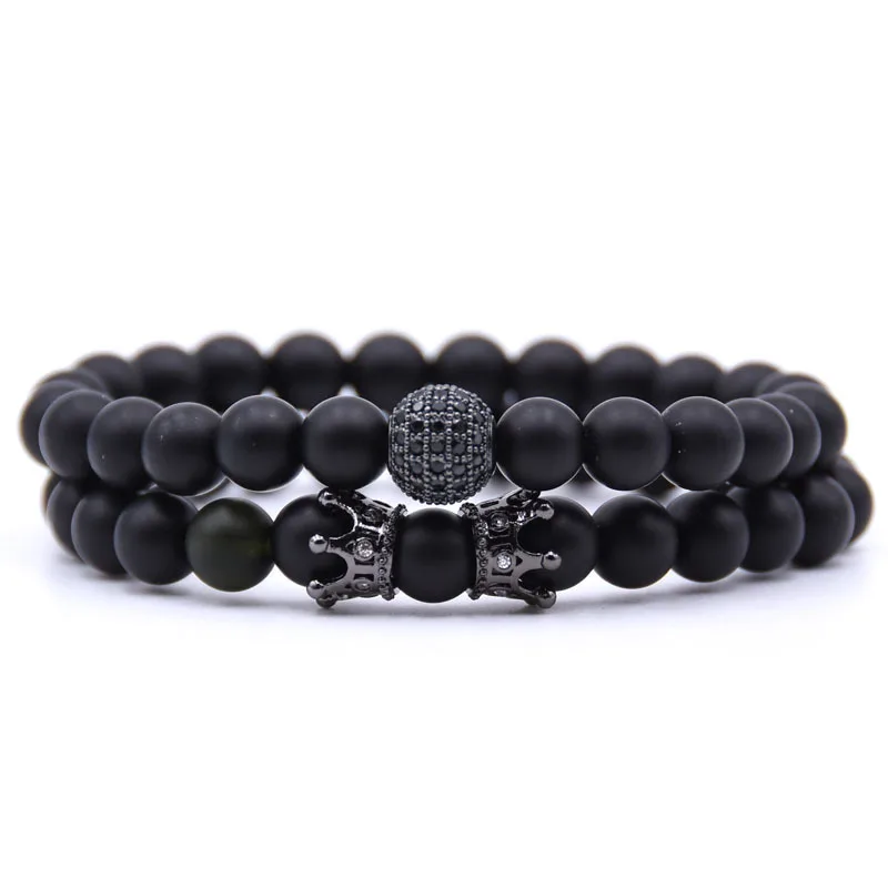 Handmade Natural Stone Beaded Bracelet 8mm Micro Pave Zircon Bead Crown Bracelet for Men
Handmade Natural Stone Beaded Bracelet 8mm Micro Pave Zircon Bead Crown Bracelet for Men