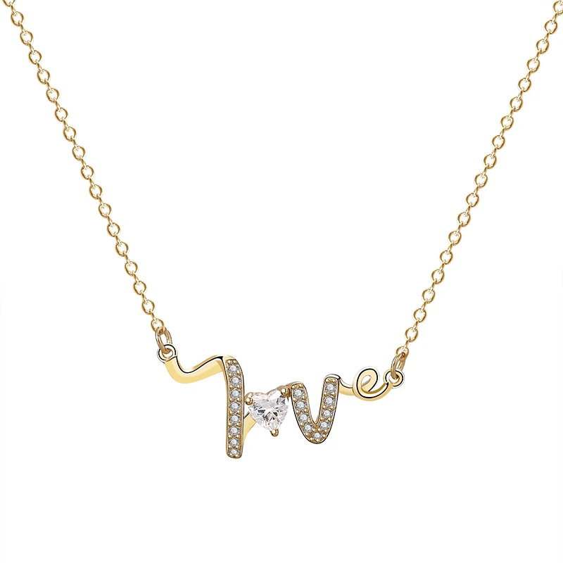 Romantic Jewelry Pendant Necklace Women 925 Silver Gold Plated Zircon love letter necklace
Romantic Jewelry Pendant Necklace Women 925 Silver Gold Plated Zircon love letter necklace