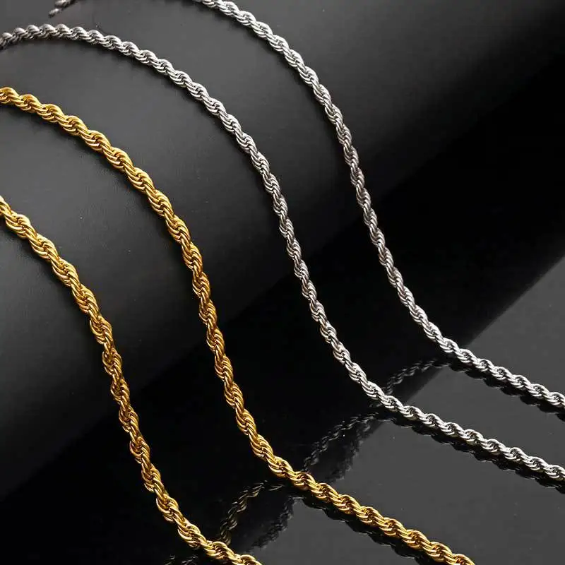 Stainless Steel Rope Chain Necklace Factory Custom Length Mens Jewelry Necklace Gold Plated Rope Chain
Stainless Steel Rope Chain Necklace Factory Custom Length Mens Jewelry Necklace Gold Plated Rope Chain