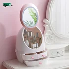 White Makeup Organizer Modern Jewelry and Cosmetic Storage Display Boxes with Led Lighted Mirror