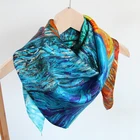 Fashion Design With Oil Painting Custom 100% Silk Square Scarf Machine Rolled