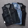 Idopy Classic Denim Vest Men Sleeveless Jean Jacket Vests Turn-down Collar Waistcoat For Men Big and Tall Plus Size M-8XL