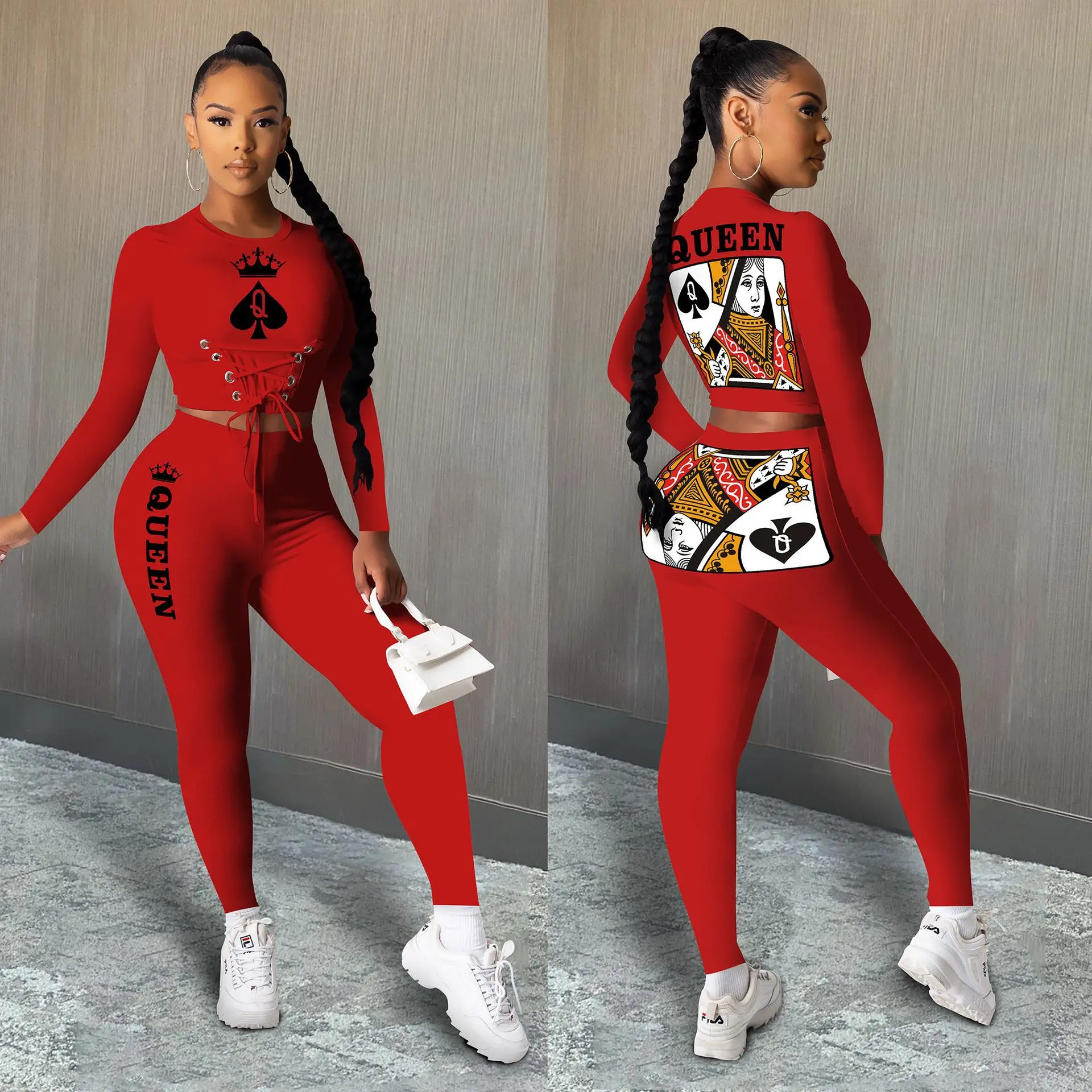 Autumn women clothes Queen of Spades Q Poker Two-Piece Set Jogging Suit Tracksuit sports track suit for women outfit clothes
Autumn women clothes Queen of Spades Q Poker Two-Piece Set Jogging Suit Tracksuit sports track suit for women outfit clothes
