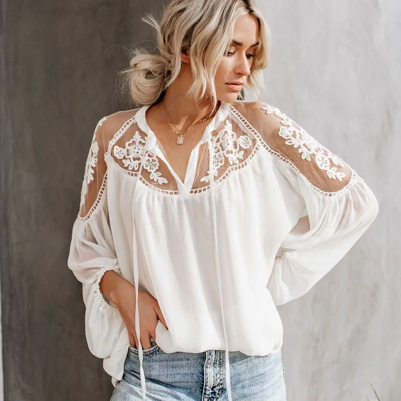 New White Black Women Top Lady Blouse Long Sleeve Hollow Lace Casual Tops Chiffon Blouse, Solid color
New White Black Women Top Lady Blouse Long Sleeve Hollow Lace Casual Tops Chiffon Blouse, Solid color