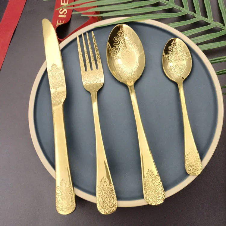 Hot selling stainless steel set gold cutlery flatware sets fork and spoon luxury flatware 4 pcs, Golden luxury
Hot selling stainless steel set gold cutlery flatware sets fork and spoon luxury flatware 4 pcs, Golden luxury