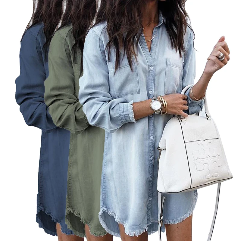 2021 Wholesale Casual Women Ladies Long Sleeve Oversized Loose Shirt Jean Denim Dress, Customized
2021 Wholesale Casual Women Ladies Long Sleeve Oversized Loose Shirt Jean Denim Dress, Customized