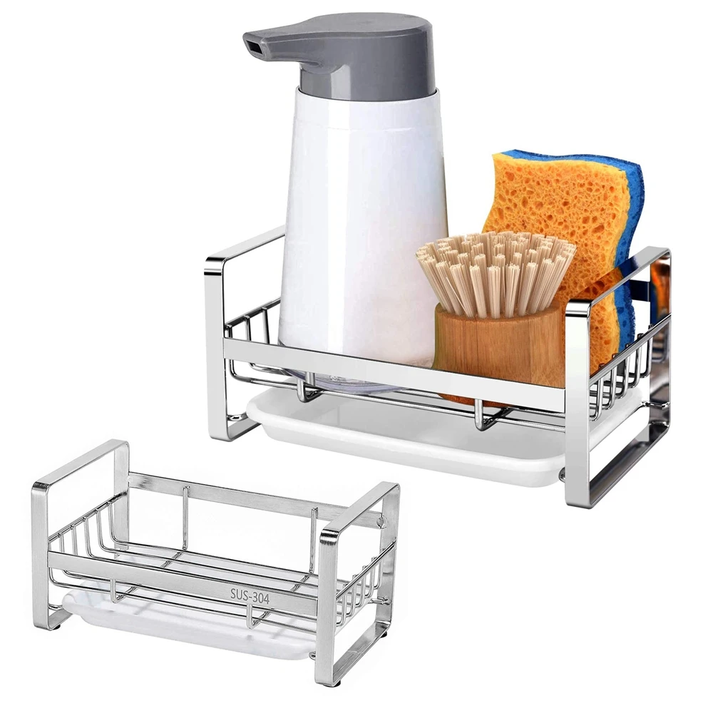 Stainless Steel Sponge Holder Kitchen Sink Organizer Sink Tray Drainer Rack Brush Soap Holder with Removable Tray Self Adhesive, Silver
Stainless Steel Sponge Holder Kitchen Sink Organizer Sink Tray Drainer Rack Brush Soap Holder with Removable Tray Self Adhesive, Silver