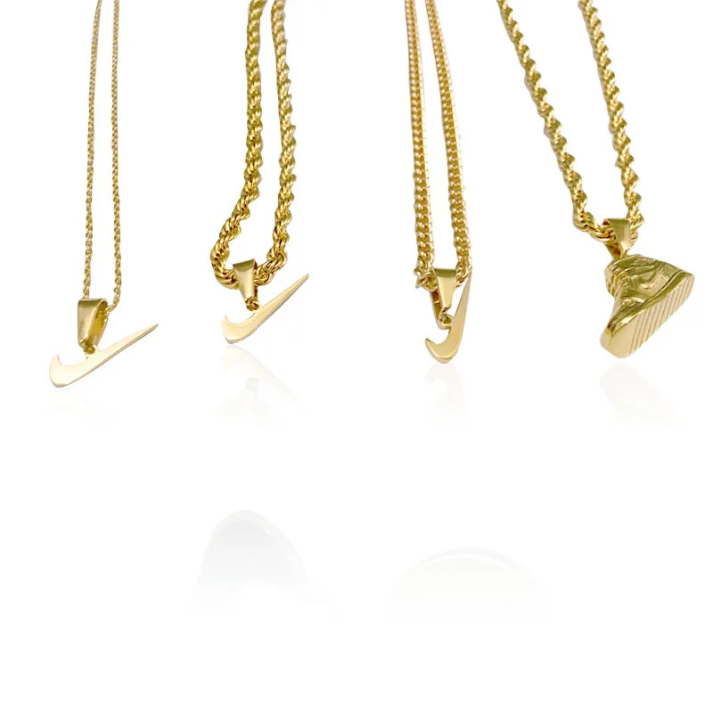 18K Gold Swoosh Necklace Stainless Steel Tick Necklace Men Hip hop Jewelry Silver Rock Pendant Custom Engraved Logo Jewelry
18K Gold Swoosh Necklace Stainless Steel Tick Necklace Men Hip hop Jewelry Silver Rock Pendant Custom Engraved Logo Jewelry