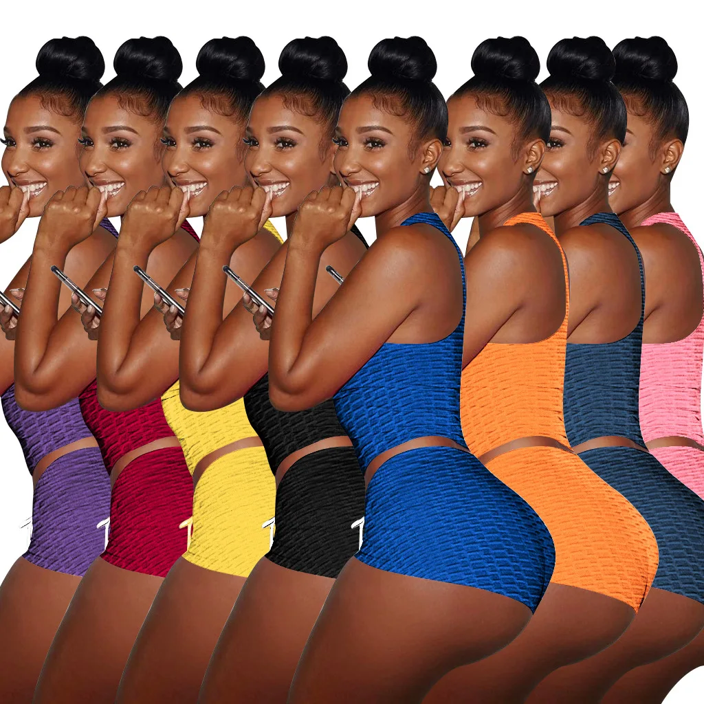 Summer 2021 New Design O-Neck Soild two piece pants set short Sleeveless Bubble two piece yoga set women
Summer 2021 New Design O-Neck Soild two piece pants set short Sleeveless Bubble two piece yoga set women