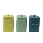 BX colorful set of 3 kitchen metal square sugar tea & coffee canister storage jar box -yellow, green & blue