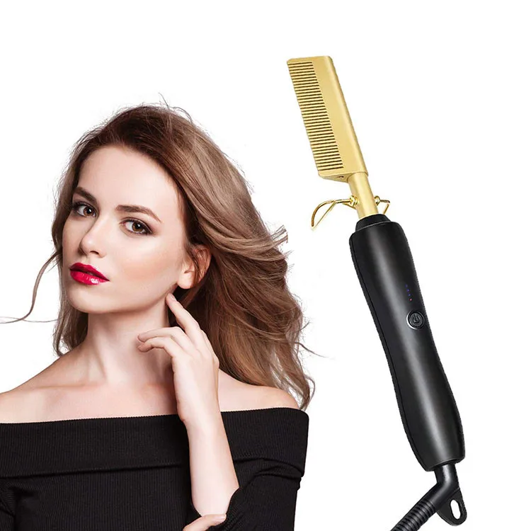 Wholesale 2021 New Style Multi-function Hot Curly Comb Brush Electric Hair Woman Hair Straightener Hot Comb Electric, Gold and black
Wholesale 2021 New Style Multi-function Hot Curly Comb Brush Electric Hair Woman Hair Straightener Hot Comb Electric, Gold and black