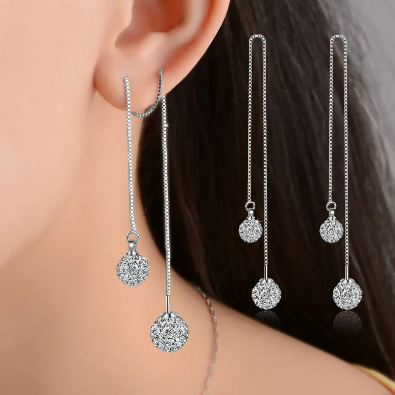 Women Luxury Jewelry Statement Earrings Ball Drop Earrings Long Tassel Earrings, White gold
Women Luxury Jewelry Statement Earrings Ball Drop Earrings Long Tassel Earrings, White gold