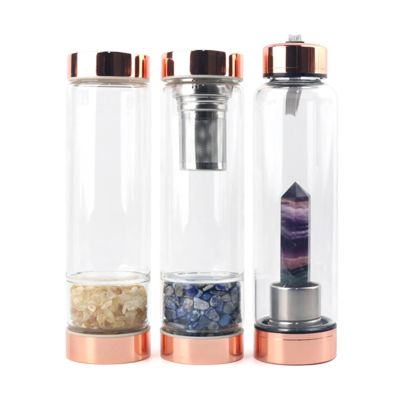 

eco-friendly custom logo Infused gemstone glass bottle crystal water bottle crystal healing stones