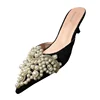 New Brand 2019 Summer Shoes Women Sweet Elegant Pearl Beaded High-heeled Shoes Thin Heels Pointed Toe Women Sandals