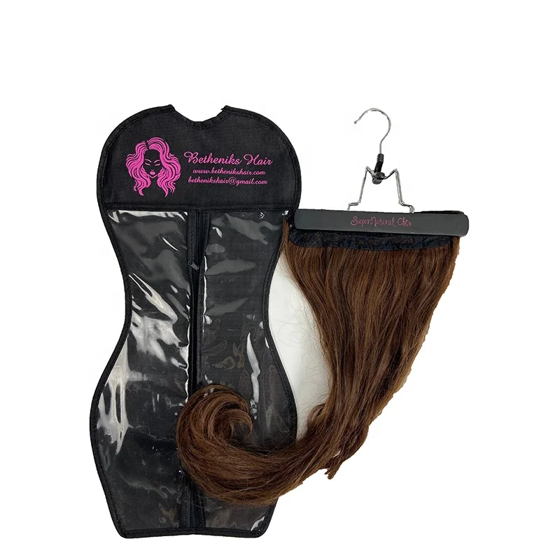 Custom Wooden Hair Extension Wig Hanger with Bag MOQ 100pcs for black hanger with one color logo
Custom Wooden Hair Extension Wig Hanger with Bag MOQ 100pcs for black hanger with one color logo