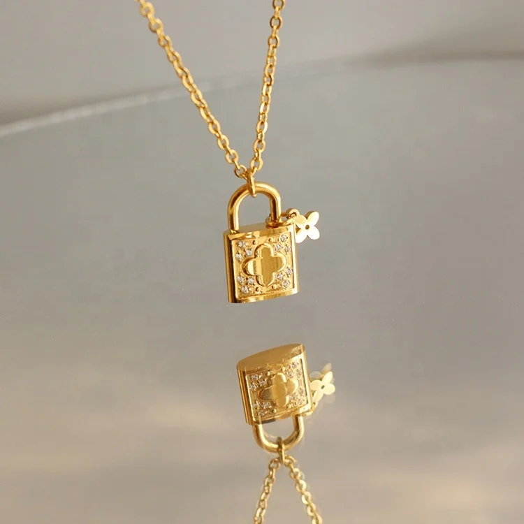 Dainty Necklace CZ Diamond Jewelry 18K Gold Necklace Designs Lock Charm Flower Pattern Handmade Necklace, Gold/silver/rose gold
Dainty Necklace CZ Diamond Jewelry 18K Gold Necklace Designs Lock Charm Flower Pattern Handmade Necklace, Gold/silver/rose gold