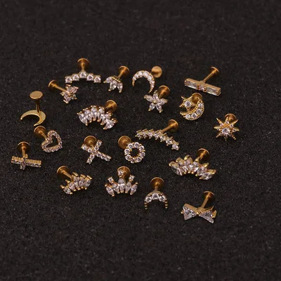 2021 New Ear Cartilage Helix Screw Back Earring Star Moon Stud Crown Flower Cross Conch Diamond Piercing Stud Earring Jewelry, Multicolor
2021 New Ear Cartilage Helix Screw Back Earring Star Moon Stud Crown Flower Cross Conch Diamond Piercing Stud Earring Jewelry, Multicolor