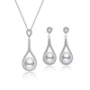 925 Sterling Silver Cz Aaa Teardrop Leaf Freshwater Cultured Pearl Bridal Jewelry Necklace Earrings Set