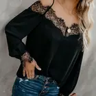 Plus Size Women Fall Apparel 2019 Fashion Off Shoulder Blouse Lace Patchwork Long Sleeve Ladies Chiffon Tops