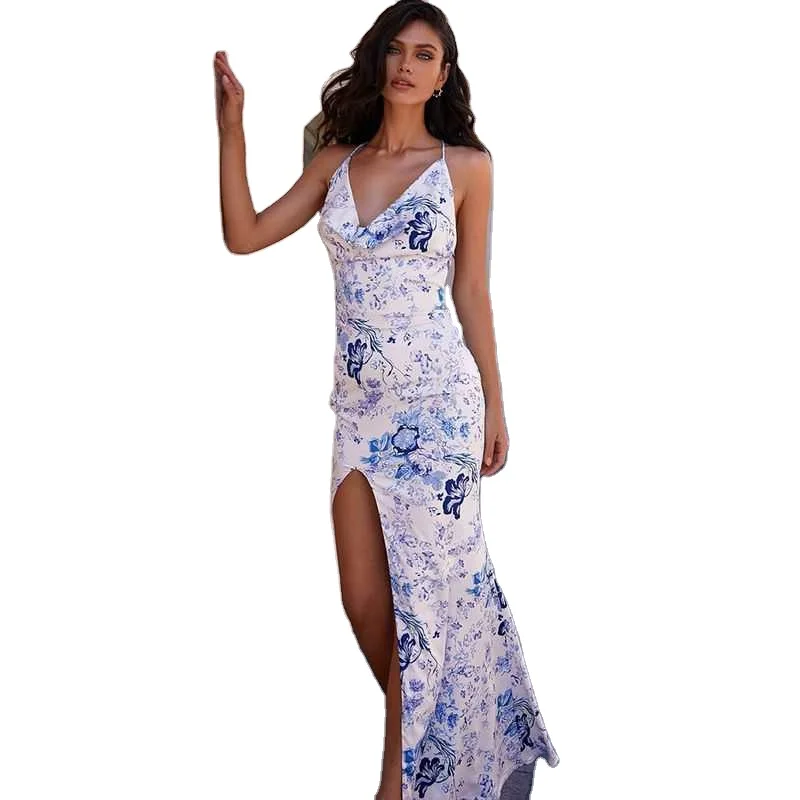 2021 New fashion summer Women spaghetti strap backless Floral printed dress women maxi dresses
2021 New fashion summer Women spaghetti strap backless Floral printed dress women maxi dresses