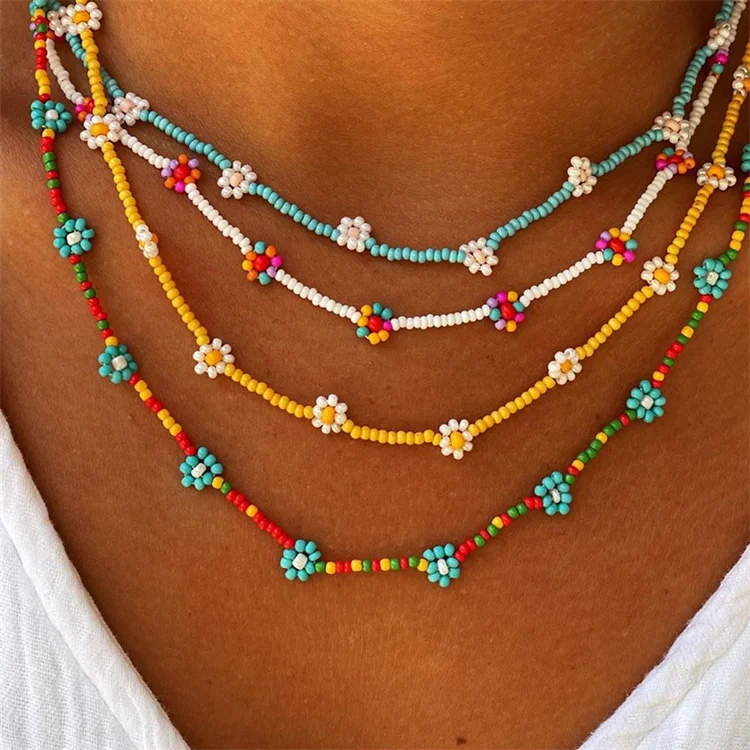 Fashion Bohemian Gold Plated Chain Rainbow Millet Flower Bead Choker Necklace Colorful Layered Beaded Necklaces
Fashion Bohemian Gold Plated Chain Rainbow Millet Flower Bead Choker Necklace Colorful Layered Beaded Necklaces