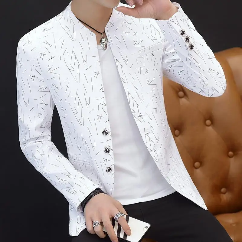 2021 new casual one-neck blazer, youthful and handsome, trendy slim printed blazer for men
2021 new casual one-neck blazer, youthful and handsome, trendy slim printed blazer for men
